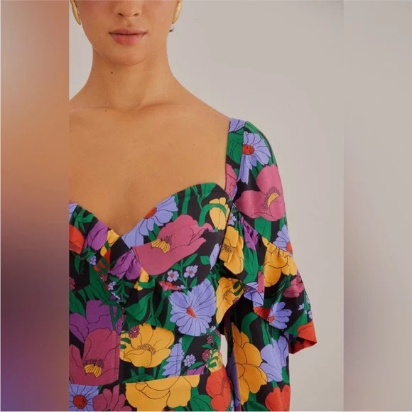 FARM RIO Black Bucolic Garden Long Sleeve Mini Dress - Picture 2 of 4